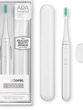 2 AquaSonic Icon Rechargeable Toothbrushes - White and Teal New in boxes